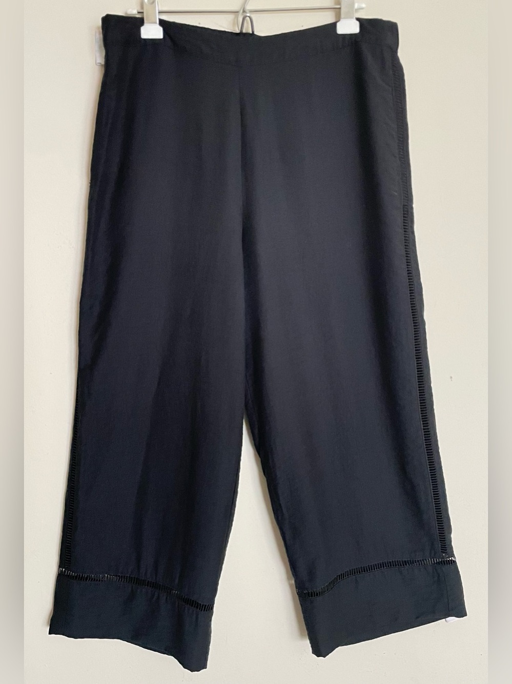 A New Day Black Wide Leg Pull-On Lattice Trim Pants
